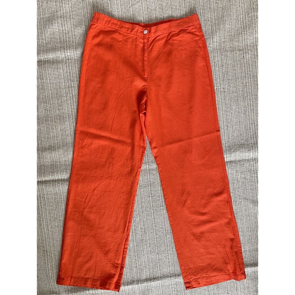 Orange Linen Blend Pants Womens Sz M Coastal Grandma Mediterranean Resort Chic